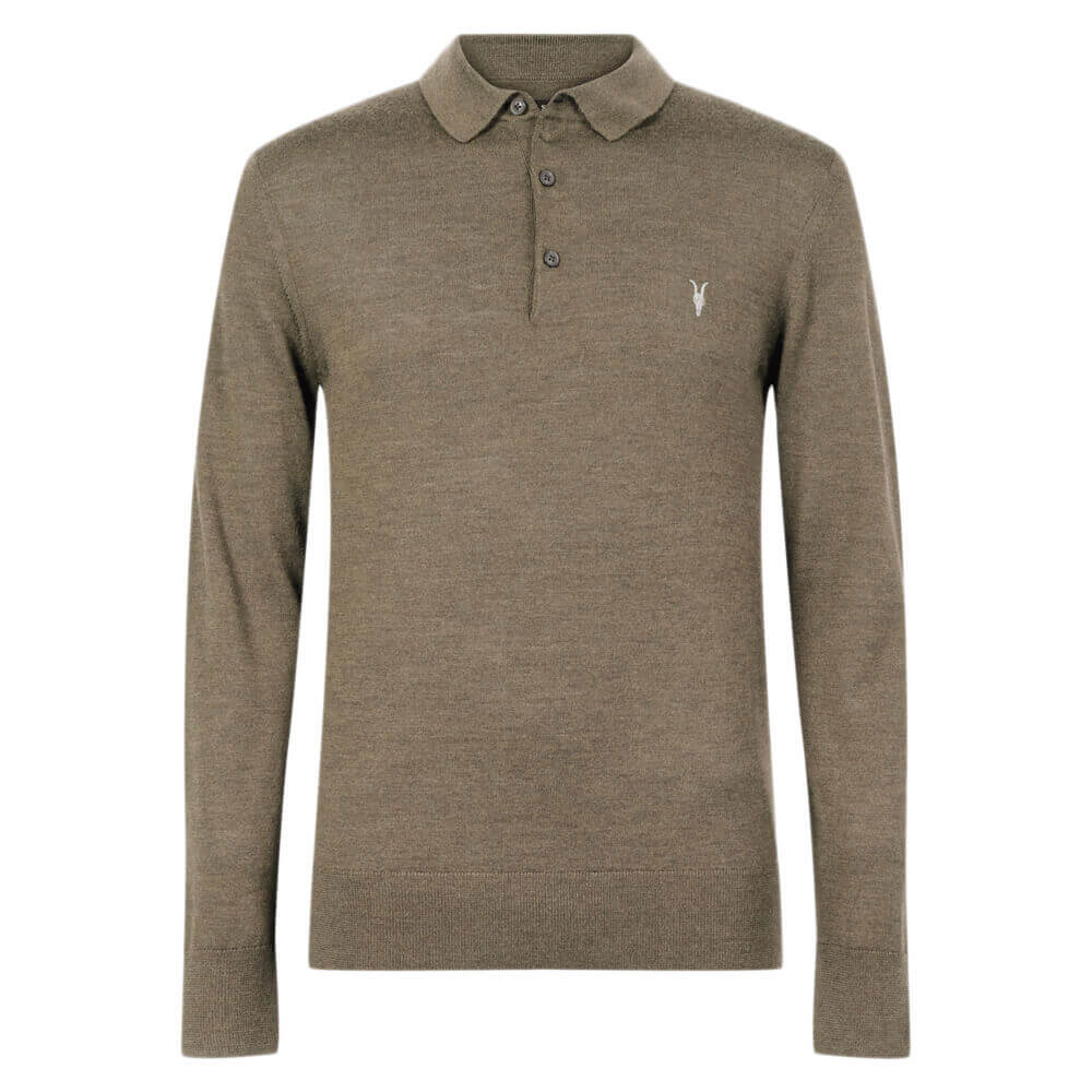 AllSaints Mode Merino Long Sleeve Polo Shirt